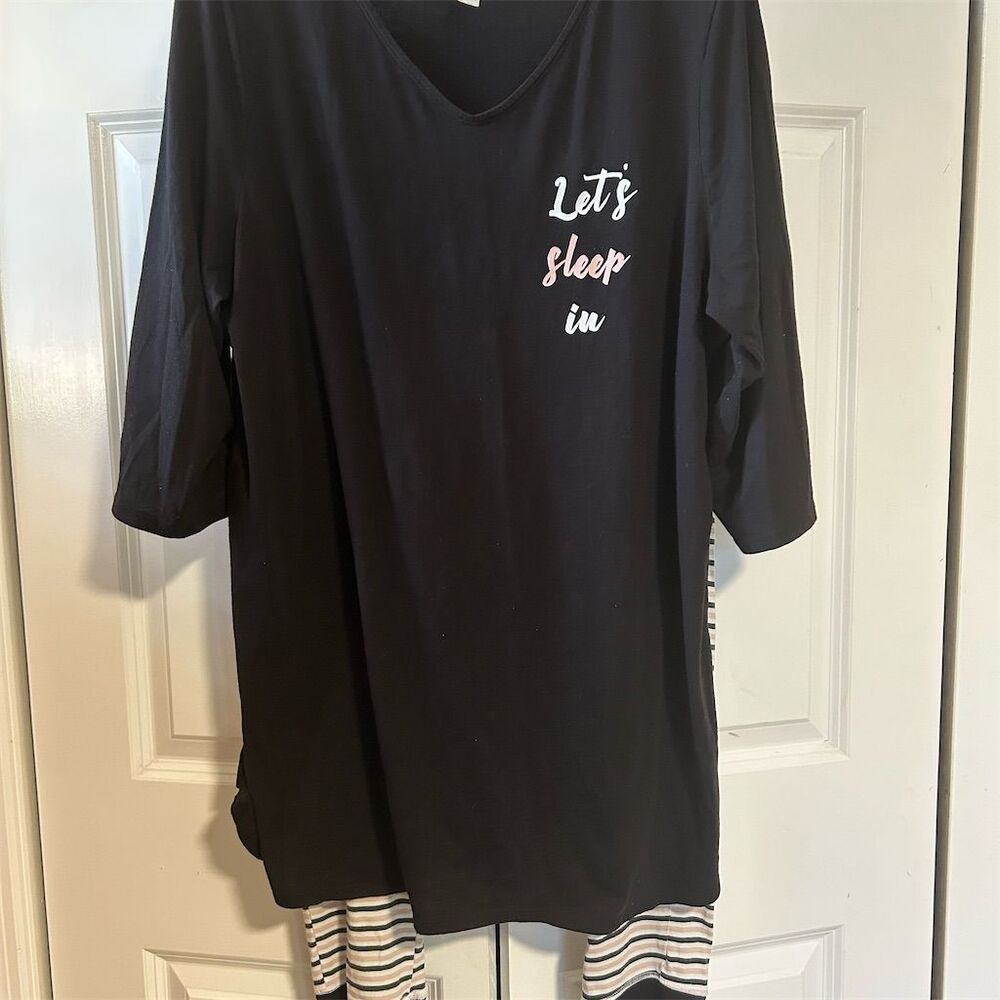 LaneBryant Women's Pajama Set 14/16 Black "Let's Sleep In" Striped
